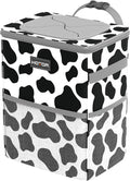 Car Trash Can with Lid and Storage Pockets - 100% Leak-Proof Organizer, Waterproof Garbage Can, Multipurpose Trash Bin for Car, 2 Gallons, Cow