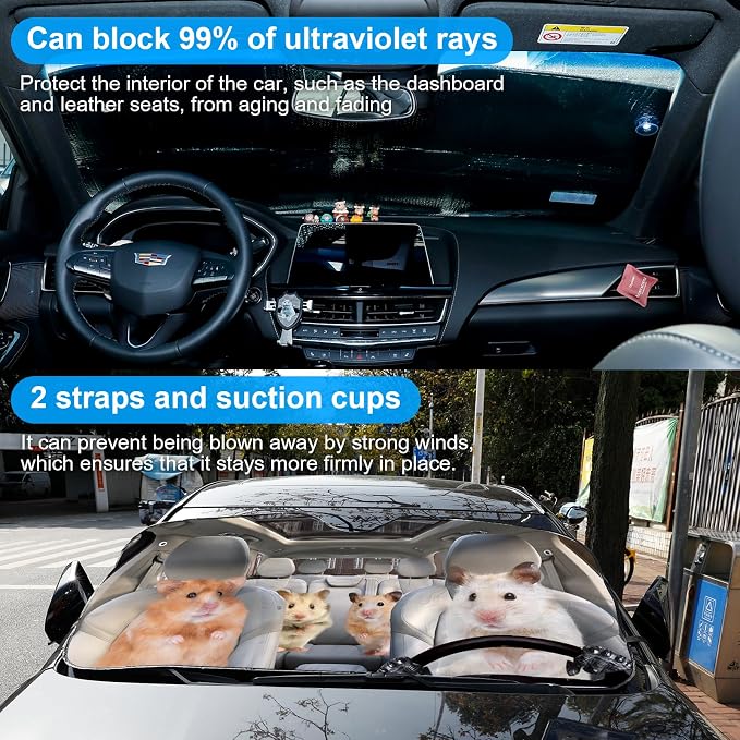 Cute Mouse Foldable Windshield Snow Cover, Reflective Accordion Car Windshield Snow Cover, Sun Visor for Car Windshield, Ultimate Heat & UV Protection, Suitable for Most Cars, 54" L x 27.6" W