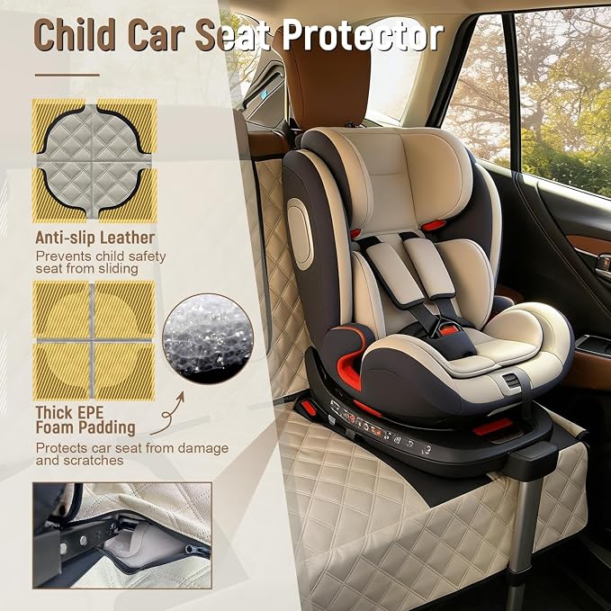 Pet Bench Seat Covers for Trucks, Heavy Duty Nonslip Car Seat Protector with ISOFIX Openings for 1-2 Child Car Seats,Fits Ford 150,Ram 1500,GMC Sierra,Toyota,Ram,Chevrolet Silverado(Beige)