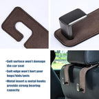 Car Seat Back Hook Universal Auto Storage Hanger Suede with Metal Car Seat Organizer for Handbag Purse Coat Umbrellas Grocery Bags 2 Pack Brown