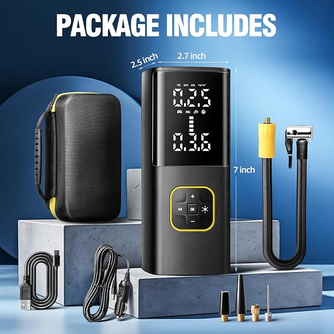 Rechargeable Tire Inflator Portable Air Compressor for Car Tires, 150PSI Battery Powered Cordless Air Pump with Digital Pressure Gauge & Auto Shutoff for Bike Motorcycle E-Bike Ball