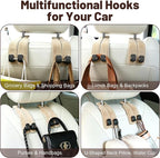SUKIPIN Car Hooks, Car Seat Headrest Hooks for Purses and Bags 2-Pack Beige | Car Accessories for Women, Solid Durable Construction, Quick Tool-free Mounting, Universal Fit for Most Vehicle Headrests