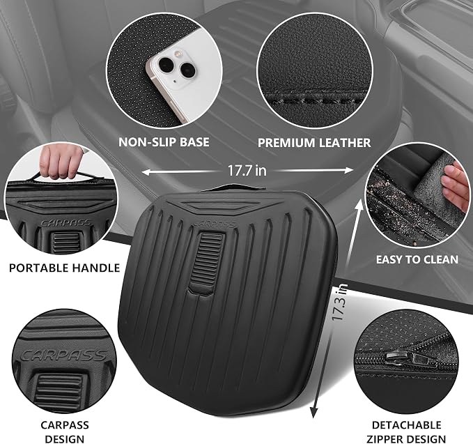 Leather Car Seat Cushion, Comfortable Memory Foam Seat Cushions for Driving Waterproof Adult Booster Seat Cushion for Cars, Truck Driver Automotive SUV Office Chair, Hand-held, 3 Inches Black