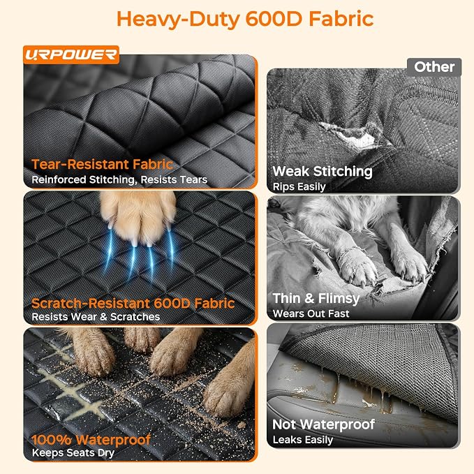 Dog Car Seat Cover for Pets 100% Waterproof Seat Cover Hammock 600D Heavy Duty Scratch Proof Nonslip Durable Soft Back Seat Covers for Cars Trucks and SUVs