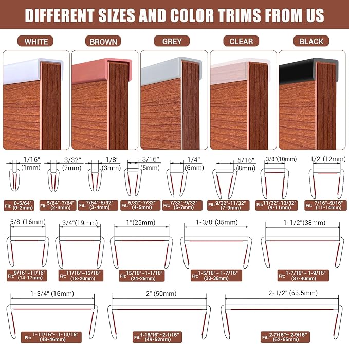 Rubber Edge Trim, Flexible Edge Banding, 5/8"(16mm) U Channel Furniture Edge Protector, Self Adhesive Edge Guards for Plywood, Wood, Glass Parts, 20Ft, Brown Color