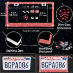 27 PCs Red Bling Car Accessories Set for Women, Steering Wheel Covers Universal Fit 15 Inch, Bling License Plate Frame, Bling Phone Holder, Bling Car Coasters (Red Diamond)