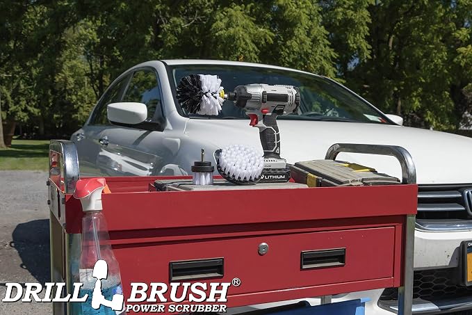 Car Detailing Kit | Set – Soft Bristle Power Scrubber Attachments for Cleaning Car Interior, Upholstery, Carpet, Seats, Wheels, Rims, Dash, Console, and Trim - Nylon Scrub Brush