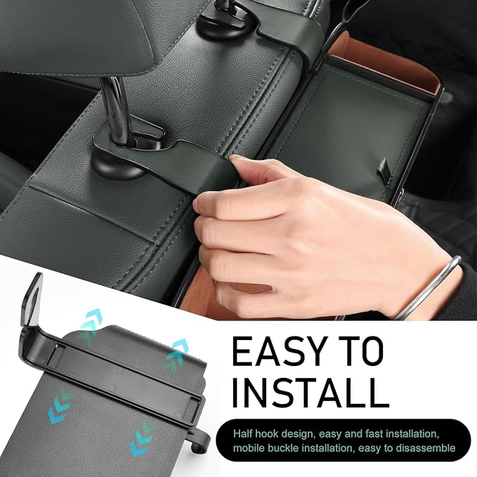 Car Seatback Organizer with Cup Holder, Leather Headseat Tissue Box and Storage Box, Multifunction Auto Rear-mounted Mobile Phone Holder, for Most Cars (Black)