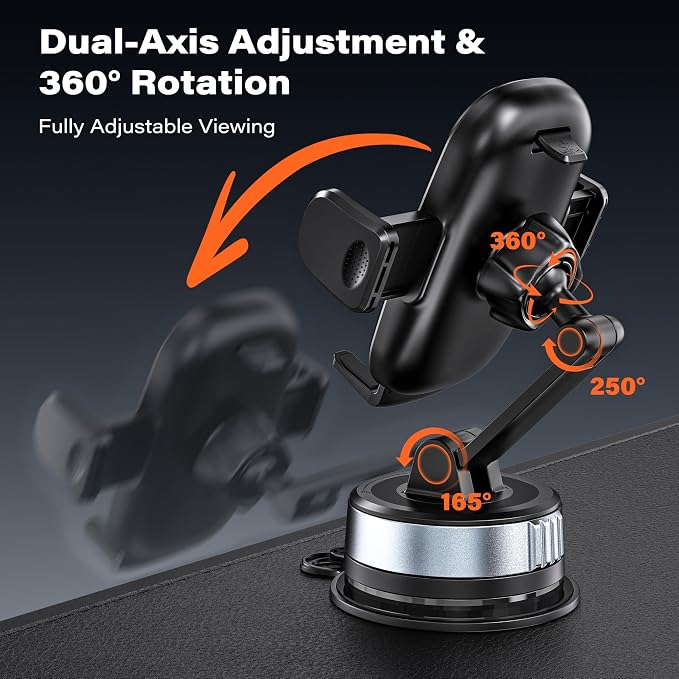 Car Phone Holder Mount, Strong Suction Dashboard & Windshield Phone Holder for Car, Hands-Free, Fit with iPhone Samsung All Phones, Ideal for Delivery & Uber Driver (Black-Twist-Lock Suction)