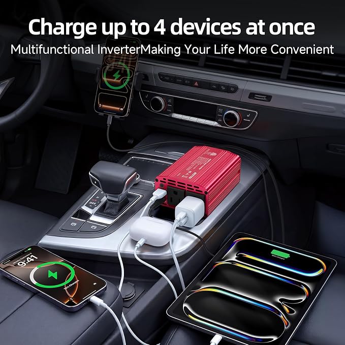 400W Car Power Inverter for Vehicles – DC 12v to AC 110v Car Plug Adapter Outlet with PD 30W USB-C &USB-A 3.0 Fast Charging, Car Charger Cigarette Lighter Adapter for Laptop, Road Trip, Camping