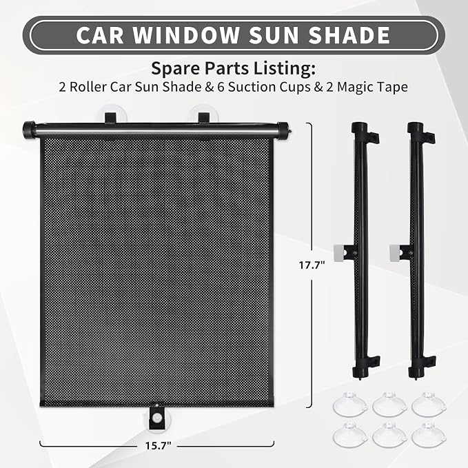 Car Window Shade for Side Windows, 2 Pack Sun Shade Retractable for Car Blocks Heat and UV Rays Glare Protection Roller Sunshade Visor for Baby, Kids, Pets, Passengers
