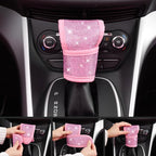 Bling Pink Car Accessories Set for Women, Sparkly Rhinestone Diamond Steering Wheel Cover Seat Belt Cushion Glitter Shift Knob Cover Car Cup Holder Coaster Cute Interior Sets, Pink 22 PCS