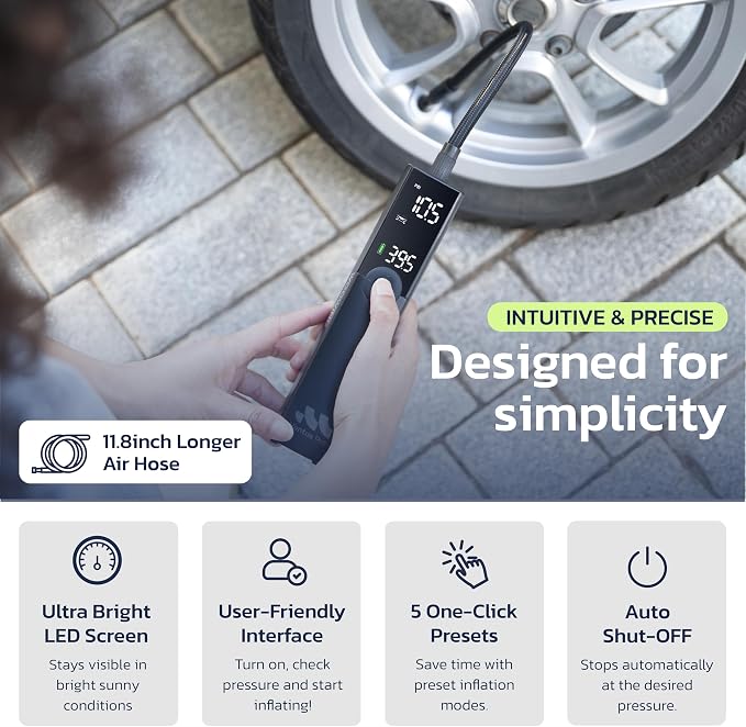 Ventus Pro Tire Inflator Portable Air Compressor, 3X Faster, 150PSI Air Pump for Car Tires, Tire Pump, with 12V DC Cord for Trucks & Off-Road Tires, Auto Shut Off-by