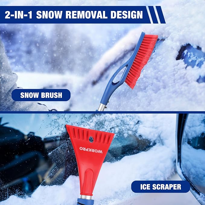 27" Snow Brush and Ice Scraper for Car Windshield, Car Snow Brush and Ice Scraper with Foam Grip, 2-in-1 Detachable Snow Removal Tool, Storage Bag Included, 2 PC