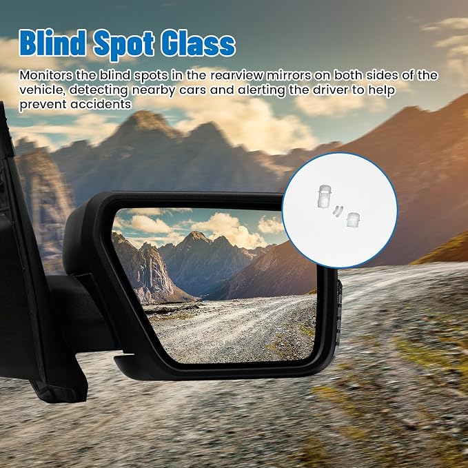 Passenger Side Mirror for Ford F150 2021 2022 2023 2024, Right RH Heated Mirror Assembly with Blind Spot Detection, Turn Signal Light and Puddle Light - OEM Style