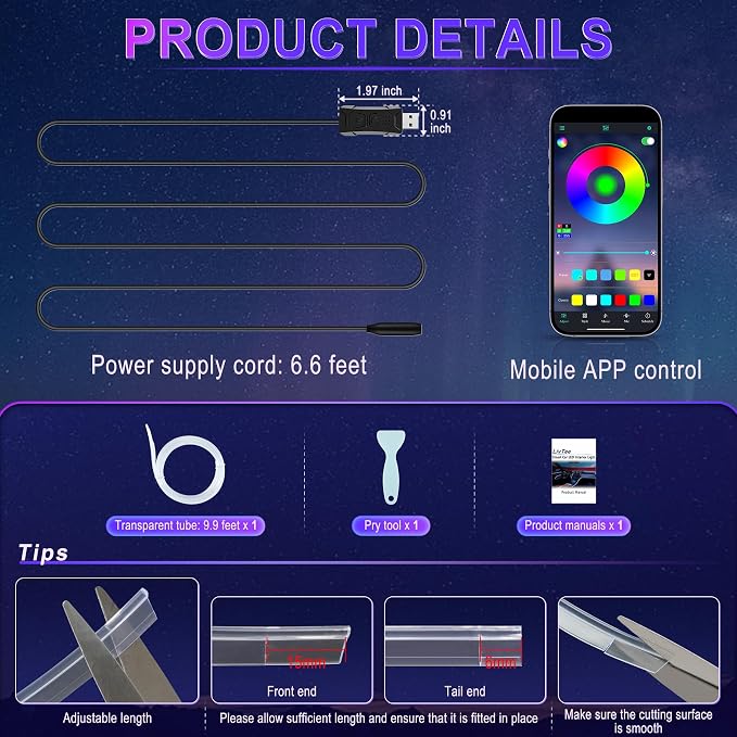Smart Car LED Interior Lights with USB Port, LED Strip Fiber Optic Lights, Wireless App Control, Sync to Music, Car Accessories Gifts for Women and Men