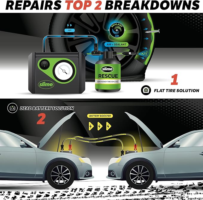 50154 Emergency Roadside Kit with Flat tire Repair and Booster Cables for Compact Cars, Standard Cars and Crossovers