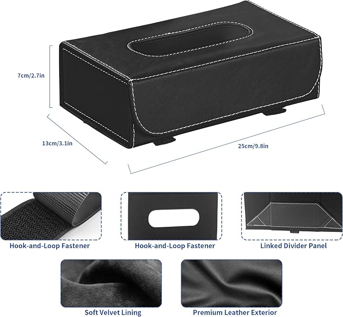Car Tissue Holder Leather PU Tissues Box Cover for Sun Visor and Car Backseat Extra Large Rectangle Napkin Holder Fits for Various Tissue Sizes Soft Tissues Storage & Organization