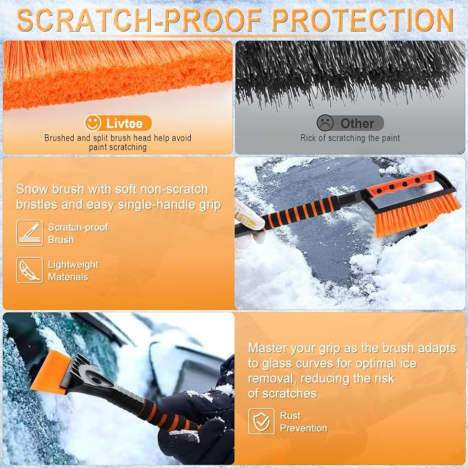 Ice Scraper and Snow Brush for Car Windshield, 24.75" Removable Snow Removal Tool, Automotive Exterior Accessories and Winter Essentials for Cars, Trucks, and SUVs,Orange