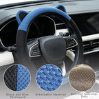 Steering Wheel Cover with Ears Keychain Fit 14-15 inch Black Blue | Cute Car Steering Wheel Covers for Women Girls Elastic Breathable Steering Wheel Protector Accessories Universal Size