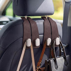 Car Seat Headrest Hooks for Purses & Shopping Bags, 2 Pack Suede Car Purse Hook, Double Hooks Secure Bags While Driving, Elegant & Durable, Simple to Install, Fits Handbags, Grocery Bags, Bottles.