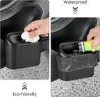 Car Trash Can with Lid, Mini Vehicle Trash Bin Portable Car Dustbin Garbage Organizer Holder with One Roll Trash Bag, Small Hanging Leakproof Auto Storage Bag Container (Carbon Fiber)