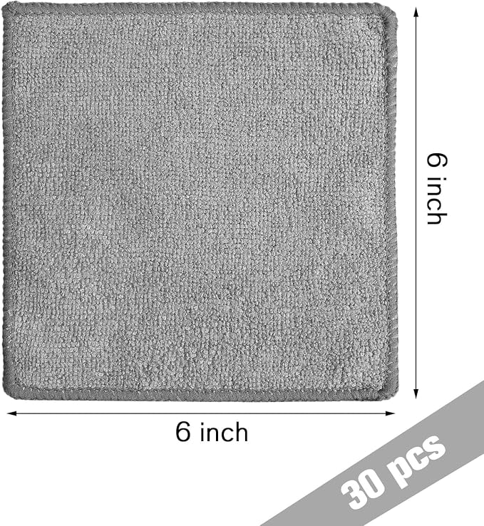 Cleaning Cloth Dry Erase Cloth Cleaning Rags Reasonable Kitchen Towels Microfiber Towels Cars Wash(6 x 6 Inch,Gray,30 Pcs)
