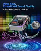 54W Bluetooth 5.3 Car Adapter with 4 Charging Ports [PD 36W & QC3.0 18W], Wireless Radio FM Transmitter with Deep Bass Player & 5 Colors LED Backlit, Hands-Free Calling - Silver