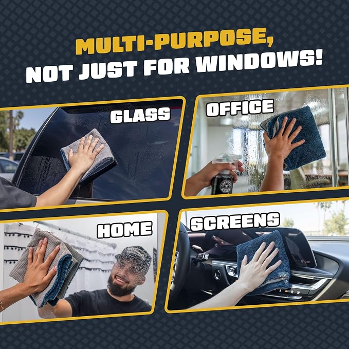 Clean Stroke Dual-Sided Microfiber Glass Towels - 16 x 16 Premium Streak-Free Cloths for Cars, Trucks, SUVs - Scratch-Free, Lint-Free Detailing Towels for Clear Glass & Mirrors (2 Pack)
