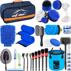 34Pcs Car Detailing Brush Set, Car Detailing Kit, Auto Detailing Drill Brush Set, Car Detailing Brushes, Car Wash Cleaning Tools Kit for Interior, Exterior, Wheels, Blue