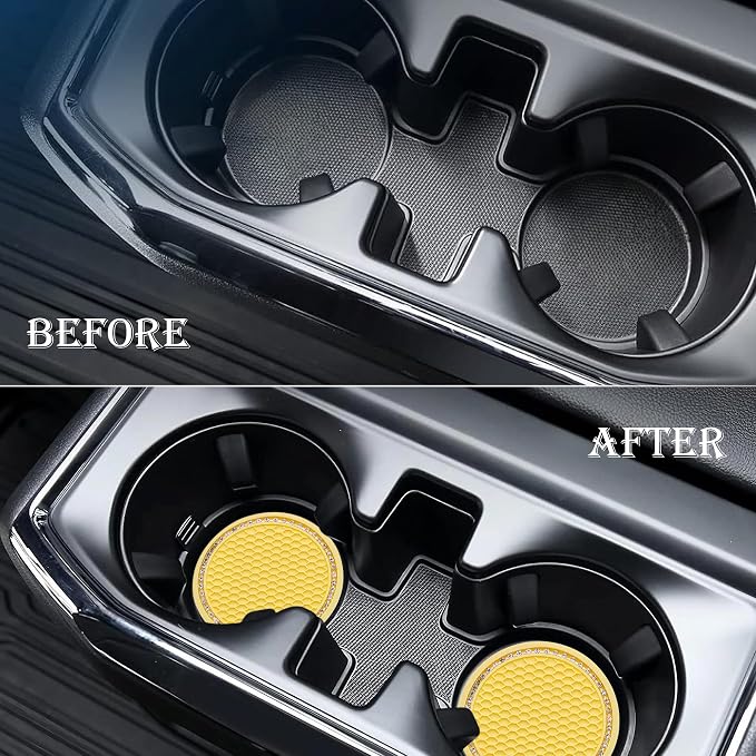 4PCS Bling Cup Holder Coaster, 2.75 Inch Auto Car Cup Holder Insert Coasters, Soft Silicone Anti-Slip Shockproof, Universal Vehicle Interior Accessories for Women Girls (Yellow & White)