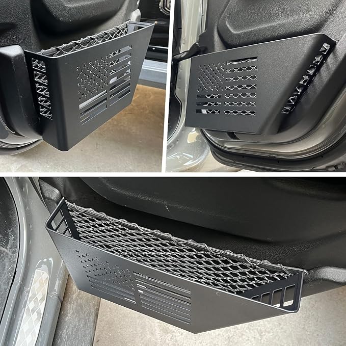 Z8 Metal Rear Door Storage Pockets Compatible with 2018-2024 Jeep Wrangler JL 4XE JLU Rubicon Sport Sahara Gladiator JT Door Side Insert Organizer Storage Box Accessories