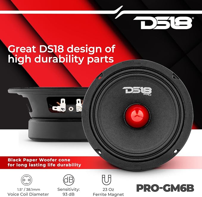PRO-GM6B Loudspeaker - 6.5", Midrange, Red Aluminum Bullet, 480W Max, 140W RMS, 8 Ohms - Premium Quality Audio Door Speakers for Car or Truck Stereo Sound System (1 Speaker)