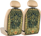 William Morris Greenery Forest Tree Floral Animals Blue Green Car Seat Back Kick Protectors Kick Mats With Storage Pockets For Vehicles To Protect From Dirt Mud Scratches 2 Pack