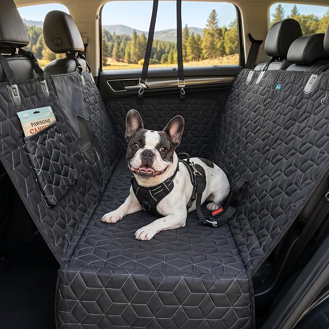 Dog Car Seat Cover for Back Seat, 60" Waterproof Dog Car Hammock with Mesh Window and Side Flaps, 600D Oxford Fabric Pet Seat Protector for Cars, SUVs & Mid-Size Trucks, Black