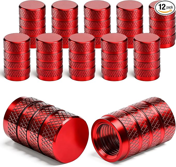 12PCS Tire Valve Stem Caps, Dust Proof, Anodized Aluminum Universal Tire Valve Stem Covers for Cars, SUV, Trucks, Bikes, Motorcycles, Bicycles(Red)
