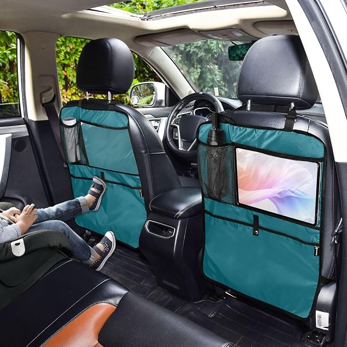 Strong Blue Seat Back Organizer Car Seat Back Storage Bag Anti-kick Pad, Automobile Seat Cover Protector, 2 Pack