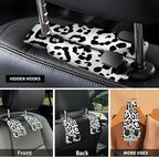 Car Seat Headrest Hook, Universal Leather Cute Hanger Holder Hook, Storage Organizer Interior Accessories for Purse Bags Handbag White Black Leopard
