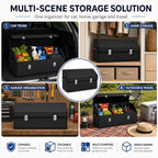 Car Trunk Organizer with Lid,Foldable Faux Leather Cargo Storage Box,3 Compartments,Collapsible Multi-Functional for SUV,Sedan,Vehicle Trunk, Black