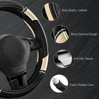 Leather Steering Wheel Cover - Made with PVC Leather - Anti-Slip, Universal Fit 14 1/2 inches to 15 inches - Milky White