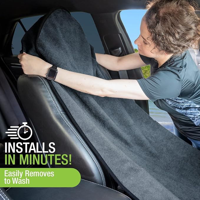 Towel Seat Cover, Waterproof Car Seat Protectors for Gym, Workout & Active Lifestyle, Universal Fit for Car SUV Truck Van, Non-Slip 3 Strap Design, Machine Washable, 1 Pack Grey