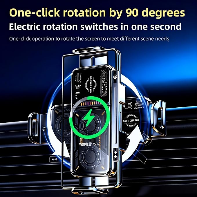 Wireless Car Charger, 2026 Upgrade 15W Fast Charging with LED Light Auto Clamping Phone Holder for iPhone 16/15/14/13 Mini Pro Max, Samsung Galaxy S25 Ultra, S24/S23 etc (Black + Fixed Bracket)