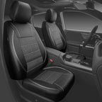 Piping PU Leather Car Seat Cover Full Set, Inside Zipper Design and Reserved Opening Holes, Airbag Compatible,Universal FIT for Car, SUVs,Van,Trucks（Full Set, Black & Silver