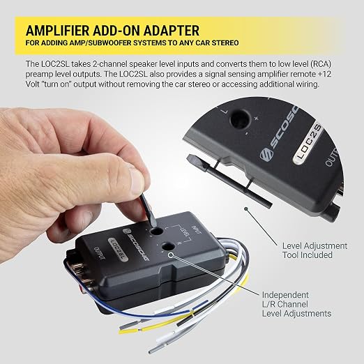 LOC2SL Line Output Converter with Remote Control Knob - 2CH High/Low RCA Converter Car Audio - Ideal for Subwoofer Amp - Line Level Converter for Car Stereo - Easy Installation - Quality Sound