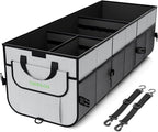 Car Trunk Organizer with Insulated Grocery Bag- 110L High Capacity Car Storage Box, with 4 Compartments, Reflective Strip, Cover, for Auto, SUV, Truck, Minivan