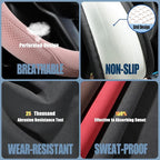 14 inch Pink Suede Steering Wheel Cover, Breathable Non-Slip Sweat-Proof Wear-Resistant No Pilling, Warm in Winter and Cool in Summer