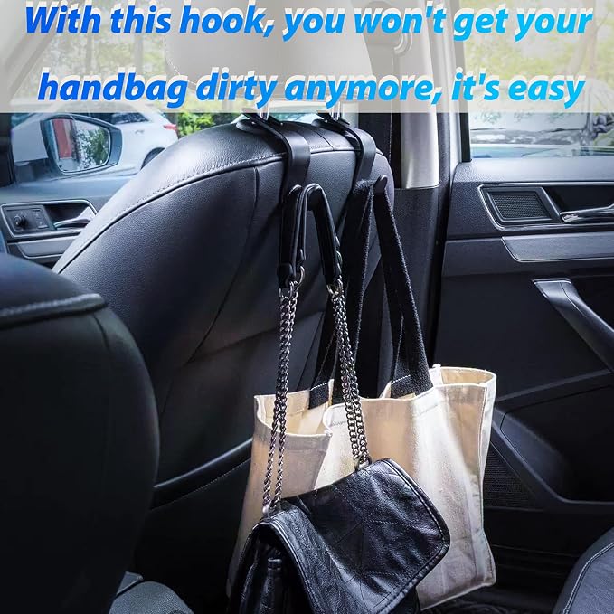Car Seat Headrest Hook 4 Pack (Black) | Hanger Storage Organizer Universal for Handbag Purse Coat fit Universal Vehicle Car S Type
