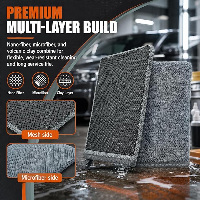 Clay Mitt for Car Detailing, No Scratch Reusable Magic Clay Bar Glove, Microfiber Auto Cleaning Supplies for Removing Debris from Paint, Glass, Wheels, Windshield(Gray)