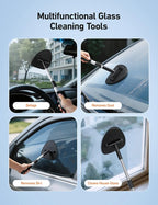 Windshield Cleaner Tool, Car Window Cleaner with 4 Upgraded Microfiber Pads, 1 Spray Bottle, 180° Rotatable and Extendable Handle, Effortless Installation