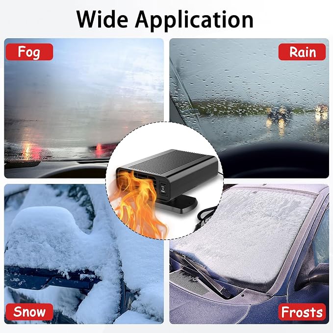 Car Heaters for Vehicle - 12V 150W Portable Heater & Defroster with Quick-Heating Technology, Windshield Defogger for Cars, SUVs, Trucks, Cigarette Lighter Plug-in